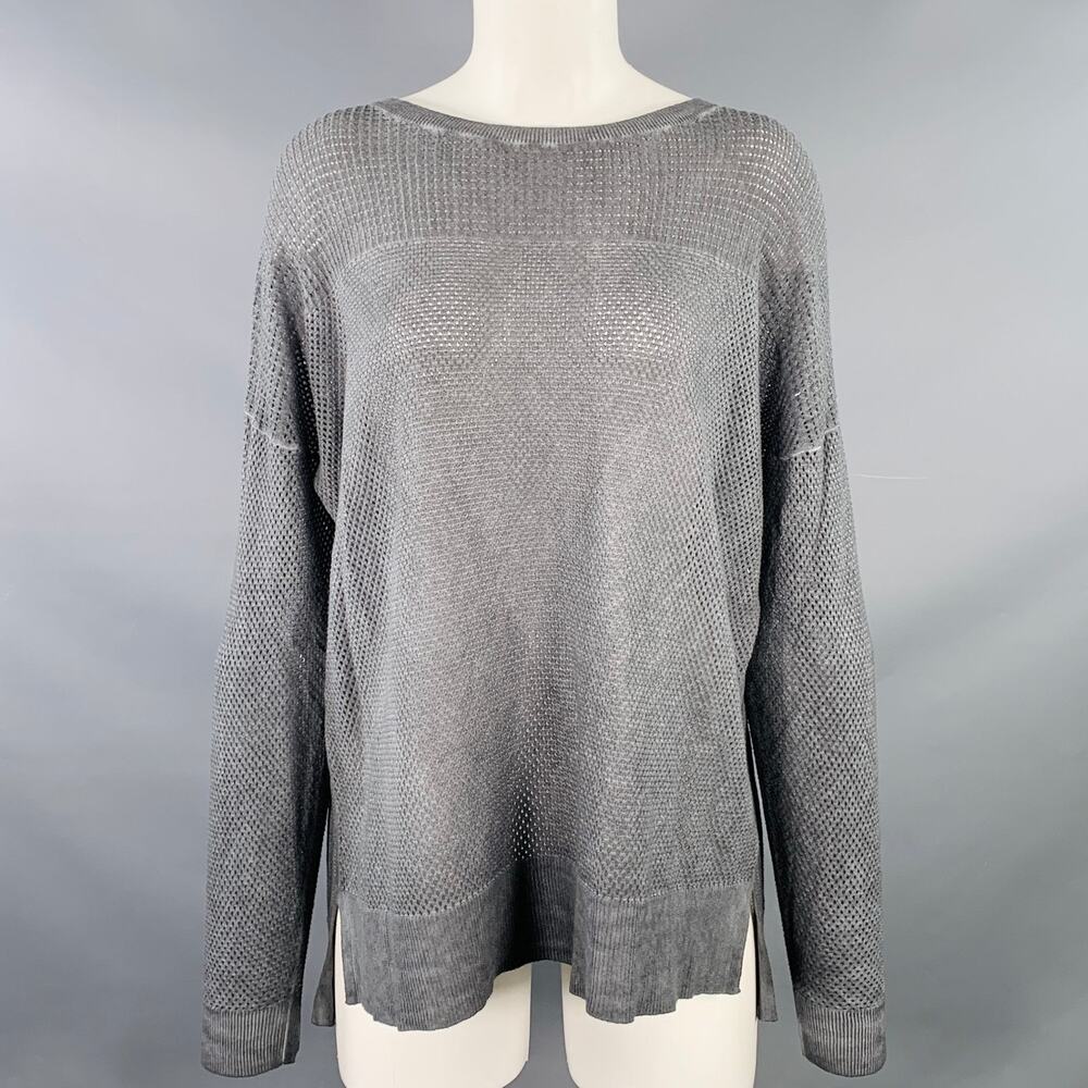 MARGARET OLEARY Size M Grey Cotton Waffle Knit Long Sleeve Casual Top
